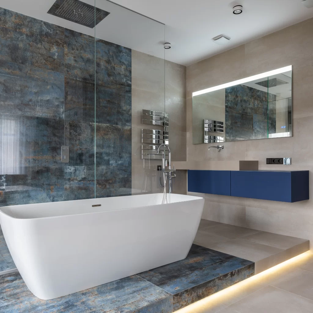 Modern freestanding bathtub in contemporary bathroom design