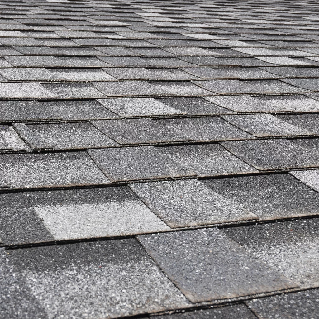 Close-up of asphalt shingle roofing with staggered layout and clean edges