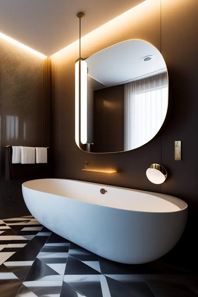 Porcelain tile floor in remodeled bathroom, bath tub, interior design, modern, apartment, hotel, tile, home
